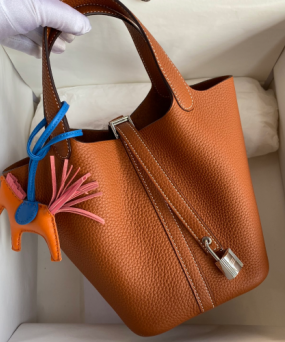 에르메스 피코탄 락18 골드브라운 은장 소가죽